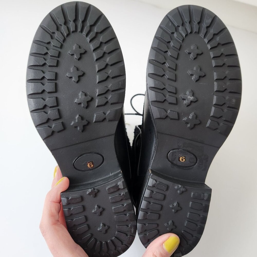 Musse & Cloud Black Leather Boot Sweater Sherpa Hiking Ankle Fall Winter Cute - Picture 8 of 11